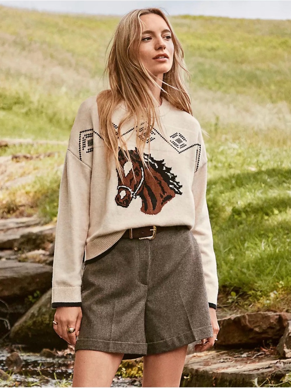 LOFT Novelty Western Horse Crewneck Sweater - Picture 2 of 6